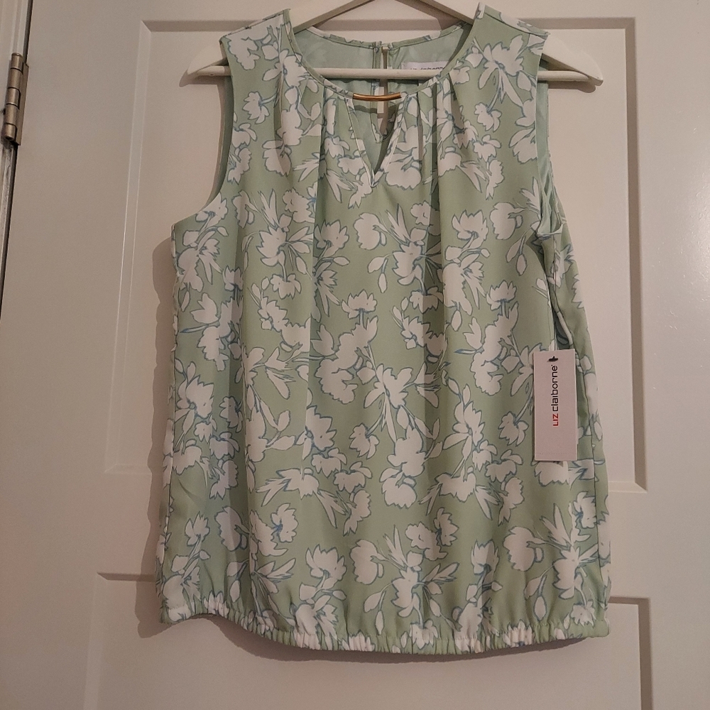 Liz Claiborne Floral Sleeveless Top - Green and White Size S NWT